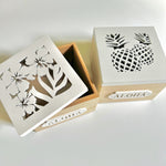 Load image into Gallery viewer, Square wooden boxes with pineapple or hibiscus patterns
