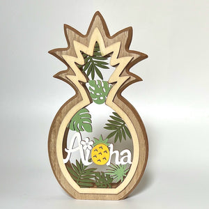 Pineapple shape wooden decoration with Aloha